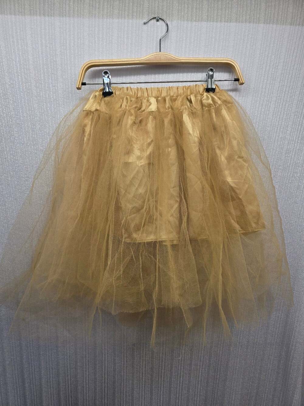 Y2K Gold Tulle Midi Skirt Asymmetrical Elastic Waist Layered Party Skirt